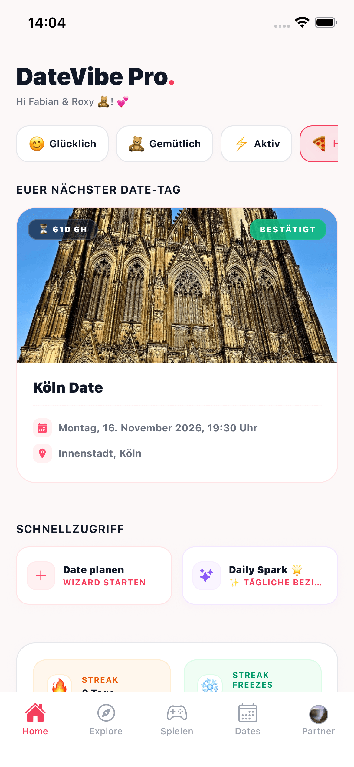 DateVibe Home Screen